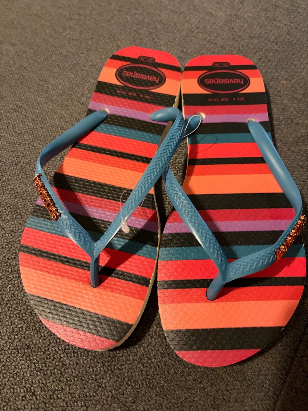 Havaianas Women's Colorblock Stripe Flip Flops in Blue and Multicolor